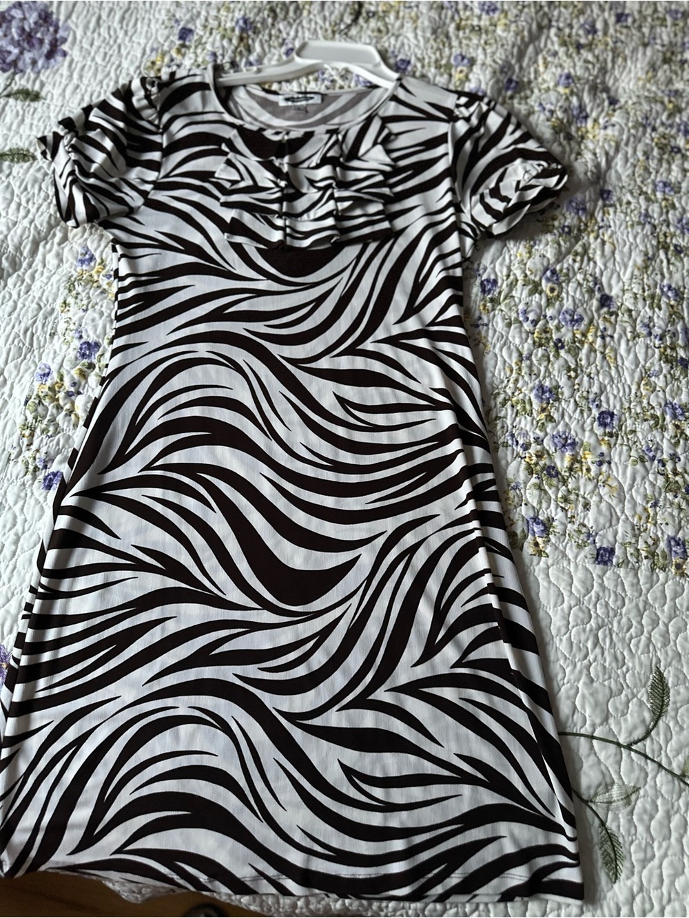 Brown and White Zebra Print Short Sleeve Dress